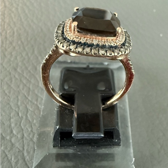 Elegant Brown Topaz Center Gemstone Ring W/chocolate diamonds, Rose Gold Band - Picture 3 of 5
